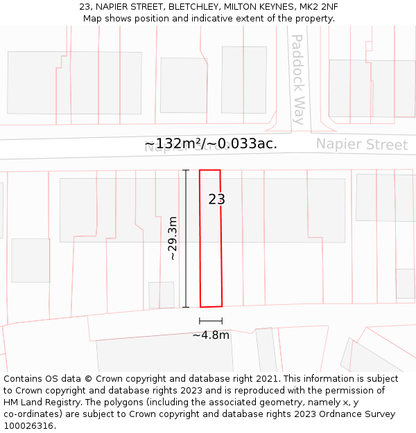 23, NAPIER STREET, BLETCHLEY, MILTON KEYNES, MK2 2NF: Plot and title map