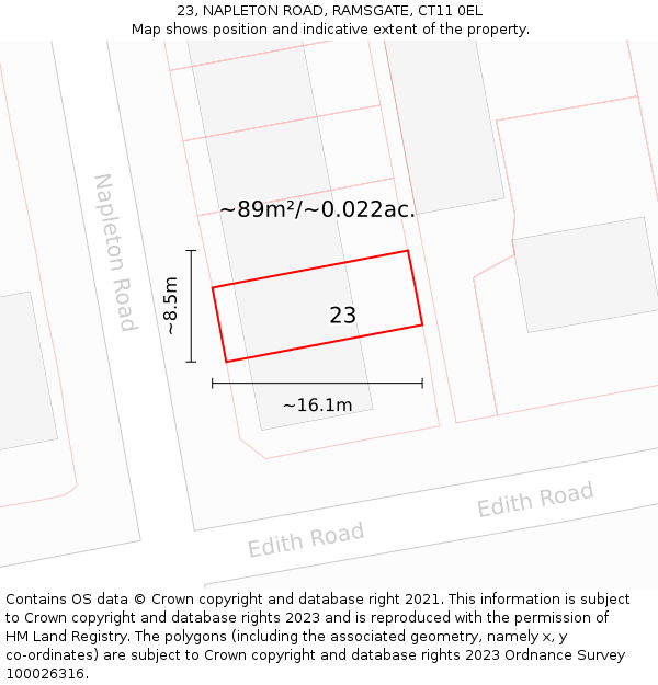23, NAPLETON ROAD, RAMSGATE, CT11 0EL: Plot and title map