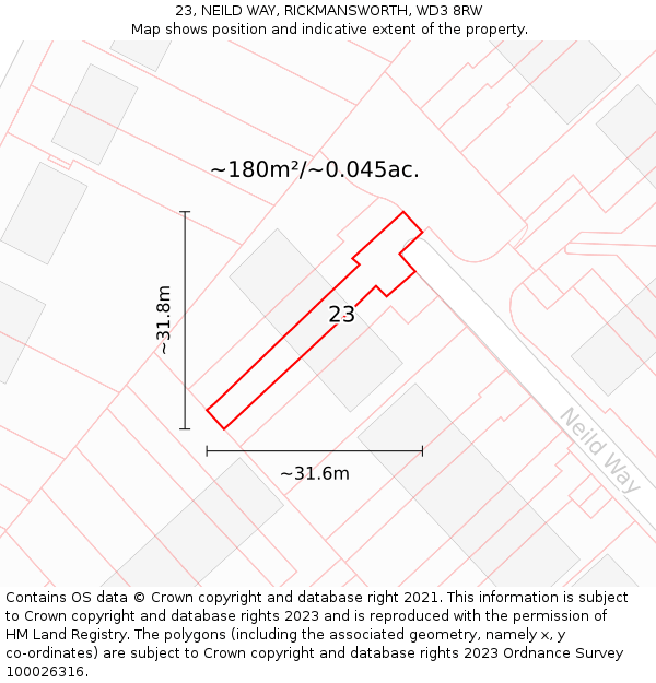 23, NEILD WAY, RICKMANSWORTH, WD3 8RW: Plot and title map