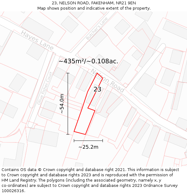 23, NELSON ROAD, FAKENHAM, NR21 9EN: Plot and title map