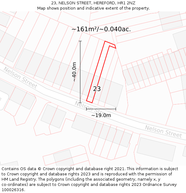 23, NELSON STREET, HEREFORD, HR1 2NZ: Plot and title map