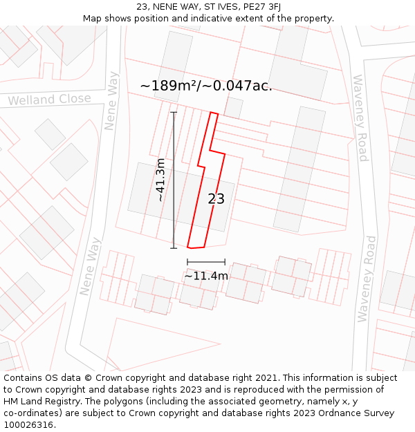 23, NENE WAY, ST IVES, PE27 3FJ: Plot and title map