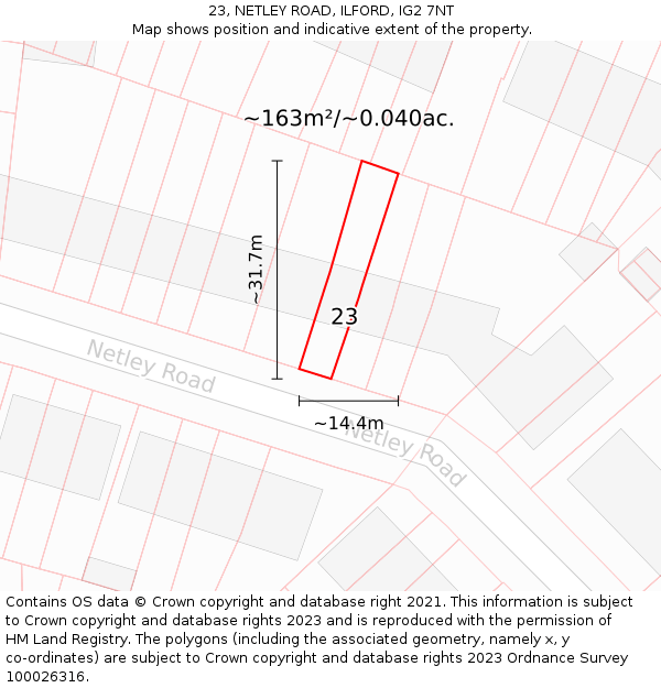 23, NETLEY ROAD, ILFORD, IG2 7NT: Plot and title map