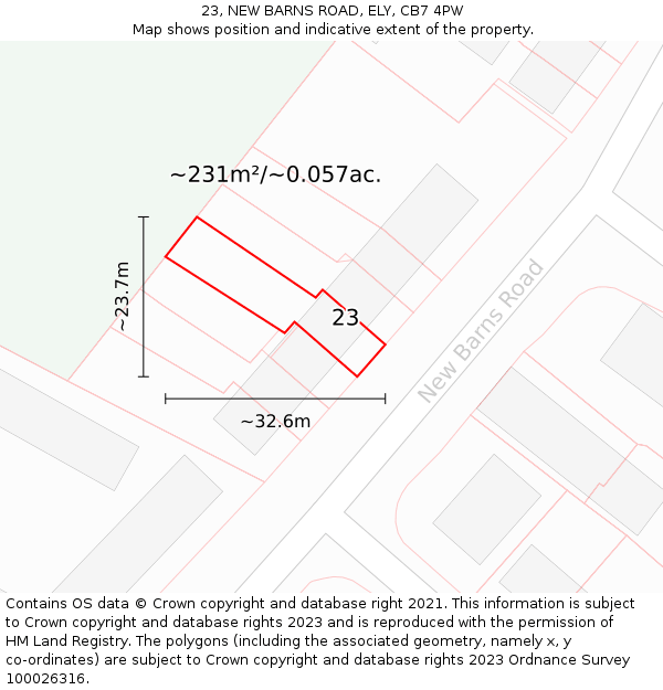 23, NEW BARNS ROAD, ELY, CB7 4PW: Plot and title map