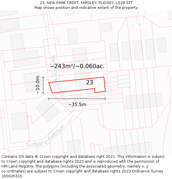 23, NEW PARK CROFT, FARSLEY, PUDSEY, LS28 5TT: Plot and title map