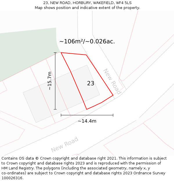 23, NEW ROAD, HORBURY, WAKEFIELD, WF4 5LS: Plot and title map