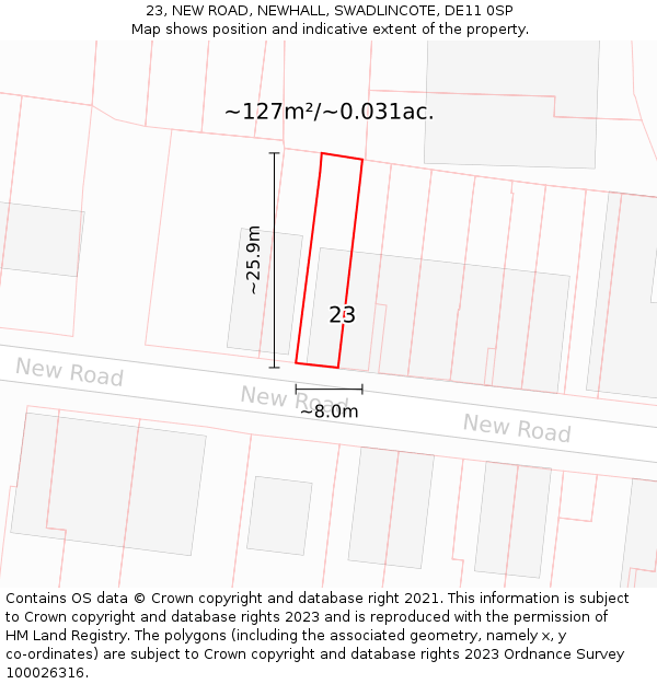 23, NEW ROAD, NEWHALL, SWADLINCOTE, DE11 0SP: Plot and title map