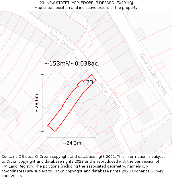23, NEW STREET, APPLEDORE, BIDEFORD, EX39 1QJ: Plot and title map