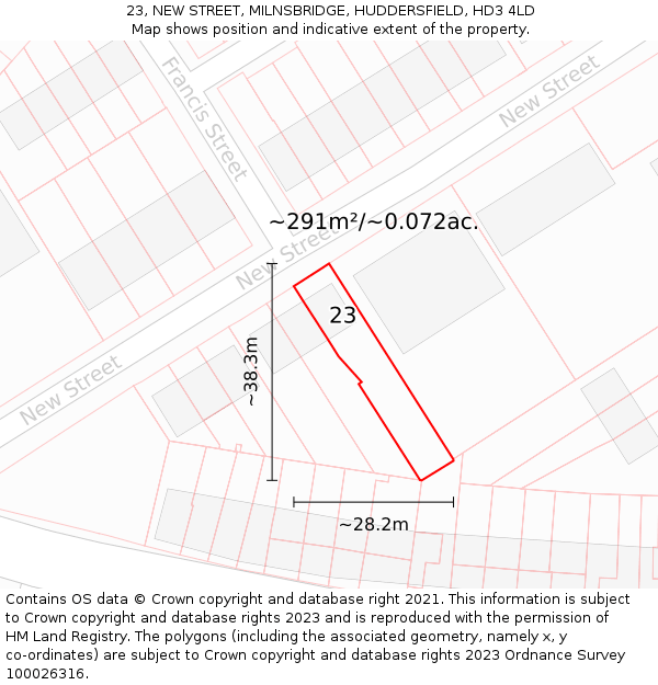 23, NEW STREET, MILNSBRIDGE, HUDDERSFIELD, HD3 4LD: Plot and title map