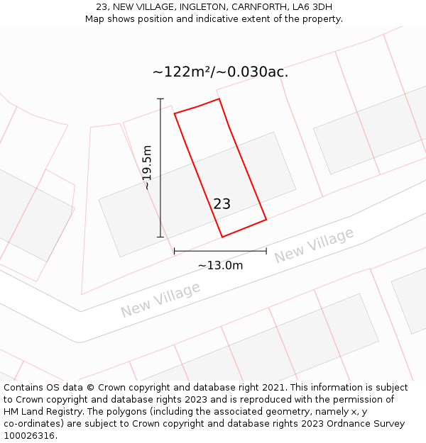 23, NEW VILLAGE, INGLETON, CARNFORTH, LA6 3DH: Plot and title map