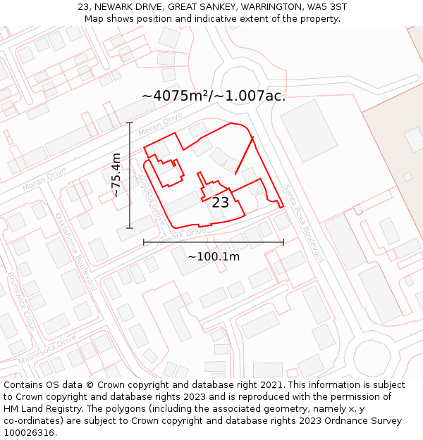 23, NEWARK DRIVE, GREAT SANKEY, WARRINGTON, WA5 3ST: Plot and title map