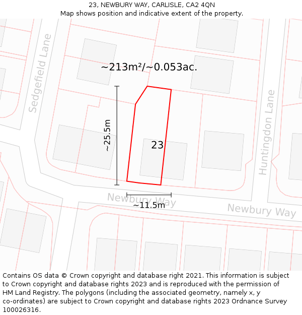 23, NEWBURY WAY, CARLISLE, CA2 4QN: Plot and title map