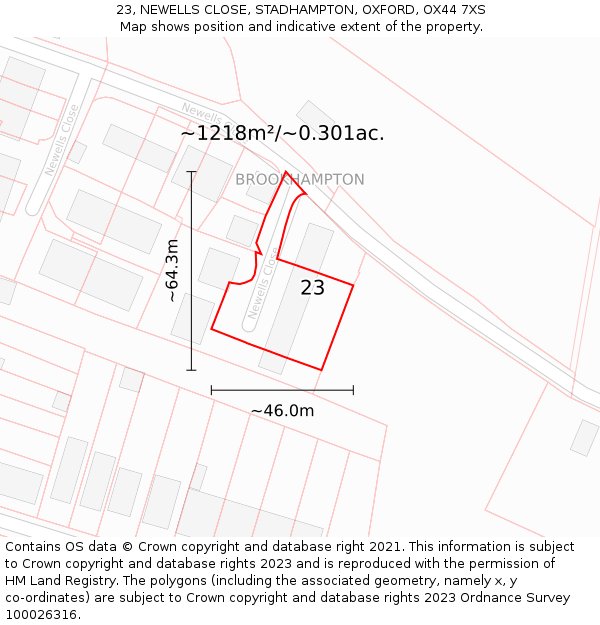 23, NEWELLS CLOSE, STADHAMPTON, OXFORD, OX44 7XS: Plot and title map