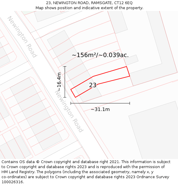 23, NEWINGTON ROAD, RAMSGATE, CT12 6EQ: Plot and title map