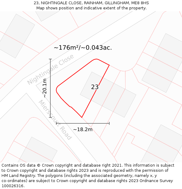 23, NIGHTINGALE CLOSE, RAINHAM, GILLINGHAM, ME8 8HS: Plot and title map