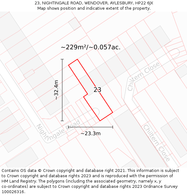 23, NIGHTINGALE ROAD, WENDOVER, AYLESBURY, HP22 6JX: Plot and title map
