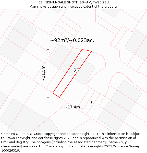 23, NIGHTINGALE SHOTT, EGHAM, TW20 9SU: Plot and title map