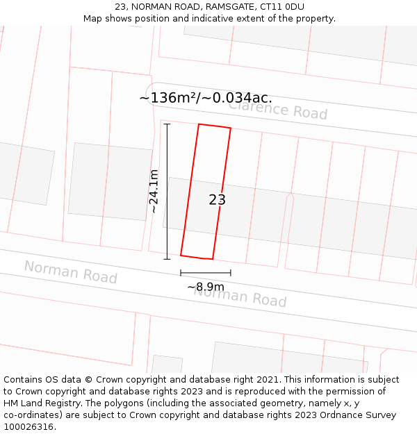 23, NORMAN ROAD, RAMSGATE, CT11 0DU: Plot and title map