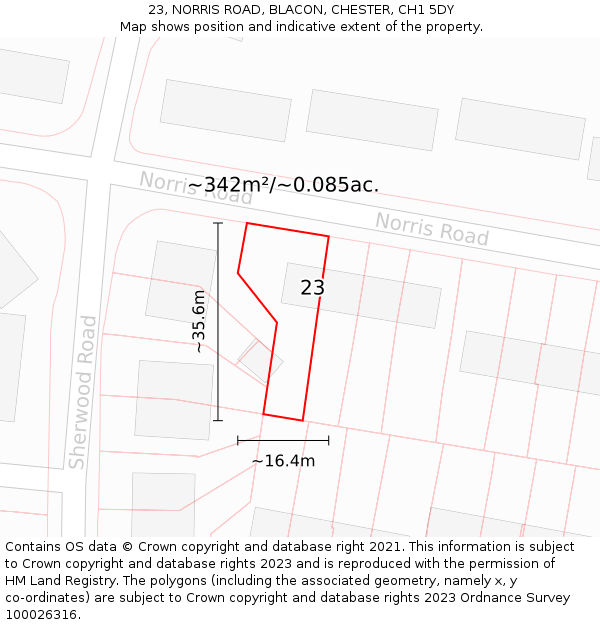 23, NORRIS ROAD, BLACON, CHESTER, CH1 5DY: Plot and title map