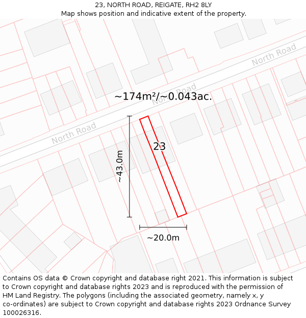 23, NORTH ROAD, REIGATE, RH2 8LY: Plot and title map