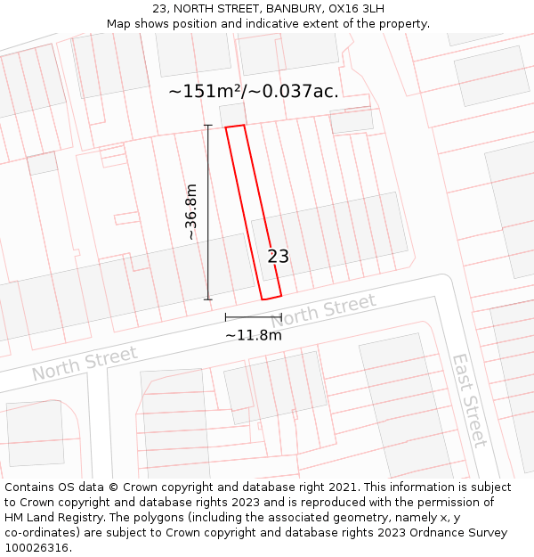 23, NORTH STREET, BANBURY, OX16 3LH: Plot and title map