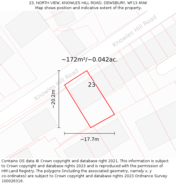 23, NORTH VIEW, KNOWLES HILL ROAD, DEWSBURY, WF13 4NW: Plot and title map
