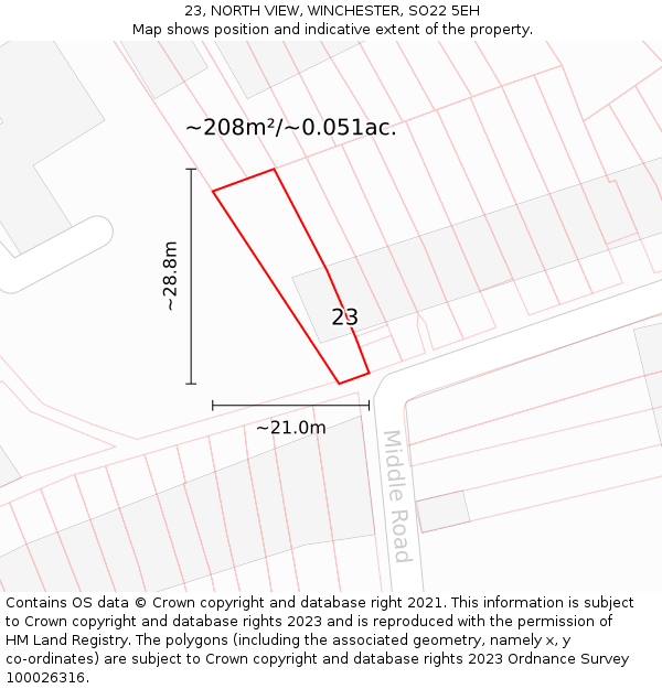 23, NORTH VIEW, WINCHESTER, SO22 5EH: Plot and title map