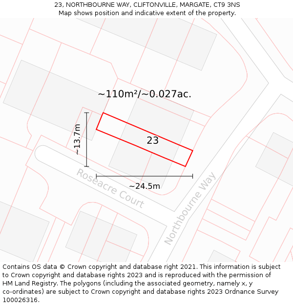 23, NORTHBOURNE WAY, CLIFTONVILLE, MARGATE, CT9 3NS: Plot and title map