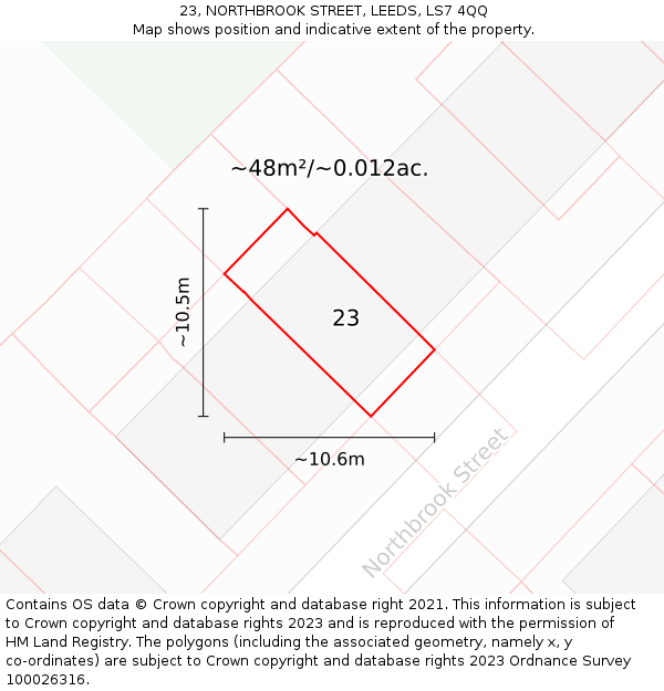 23, NORTHBROOK STREET, LEEDS, LS7 4QQ: Plot and title map