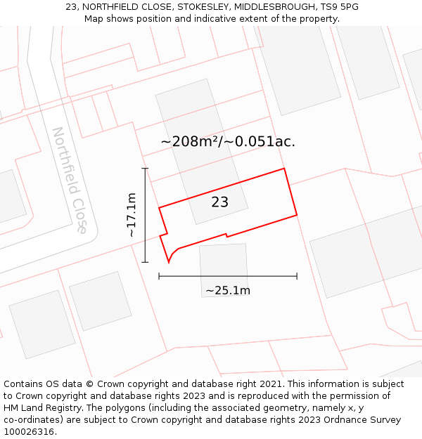 23, NORTHFIELD CLOSE, STOKESLEY, MIDDLESBROUGH, TS9 5PG: Plot and title map