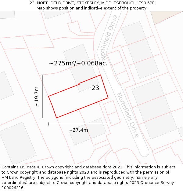 23, NORTHFIELD DRIVE, STOKESLEY, MIDDLESBROUGH, TS9 5PF: Plot and title map