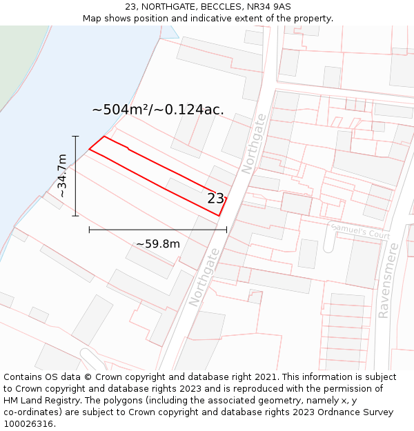 23, NORTHGATE, BECCLES, NR34 9AS: Plot and title map