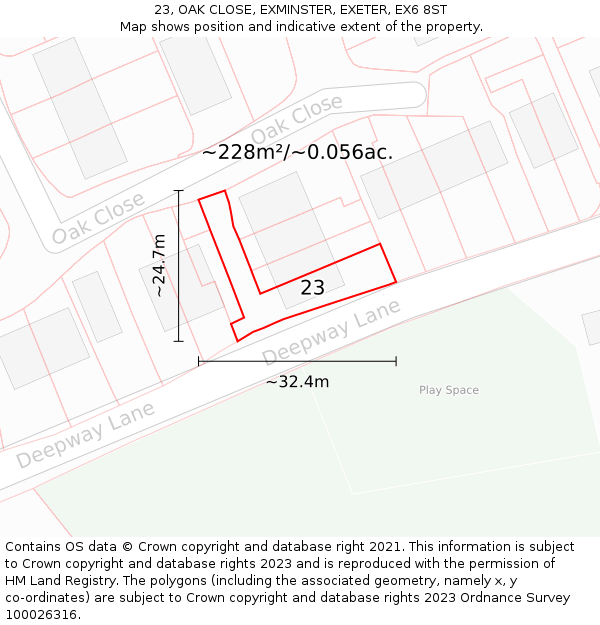 23, OAK CLOSE, EXMINSTER, EXETER, EX6 8ST: Plot and title map