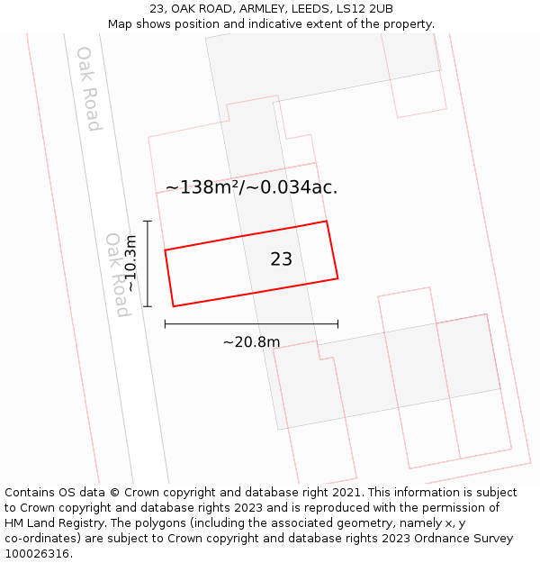 23, OAK ROAD, ARMLEY, LEEDS, LS12 2UB: Plot and title map