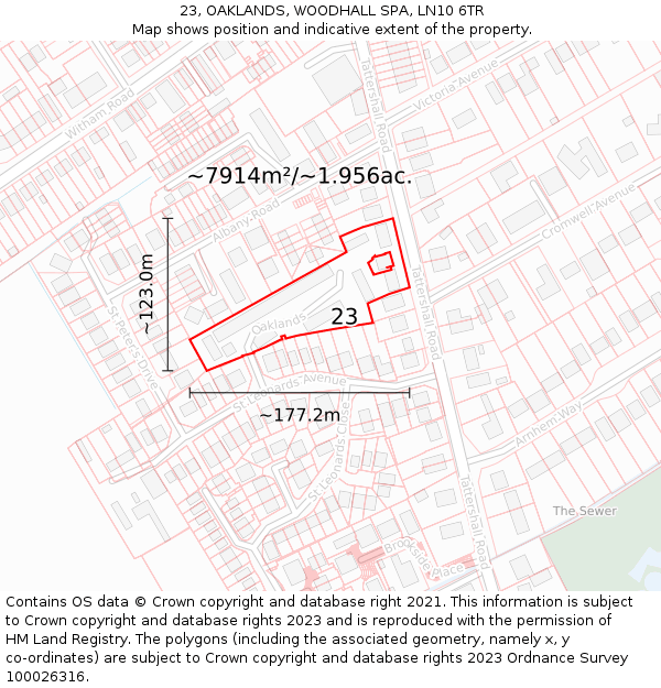 23, OAKLANDS, WOODHALL SPA, LN10 6TR: Plot and title map