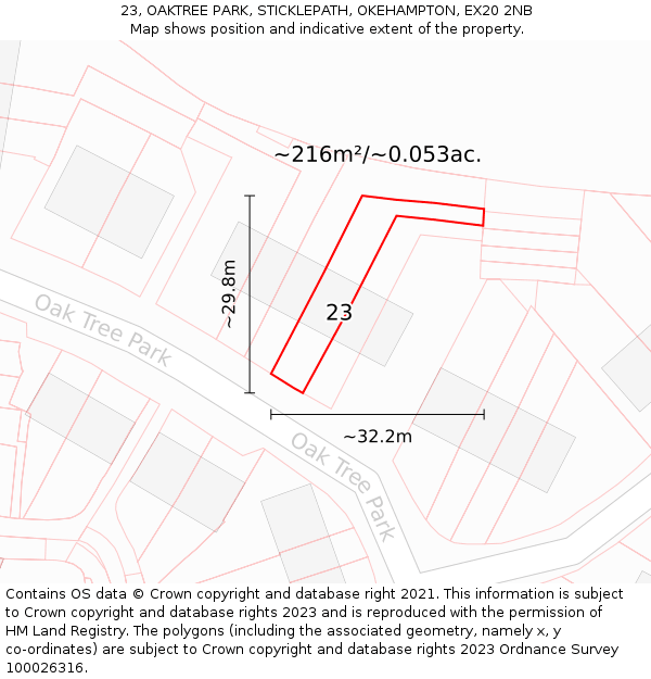 23, OAKTREE PARK, STICKLEPATH, OKEHAMPTON, EX20 2NB: Plot and title map
