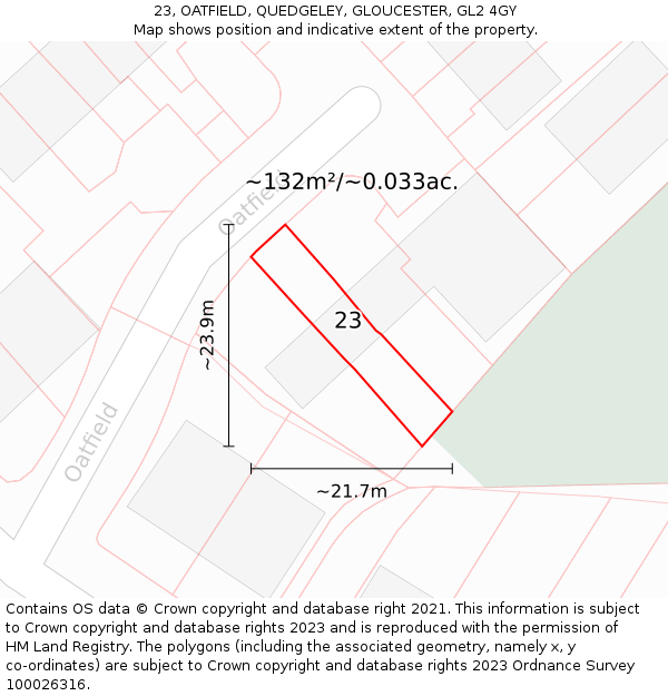 23, OATFIELD, QUEDGELEY, GLOUCESTER, GL2 4GY: Plot and title map