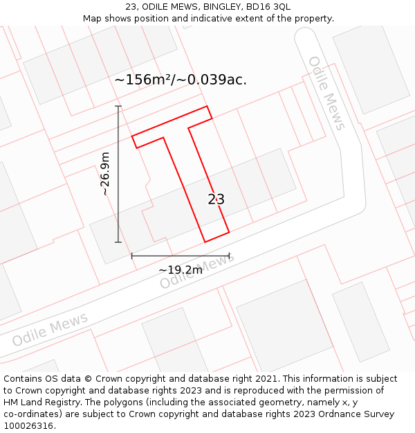 23, ODILE MEWS, BINGLEY, BD16 3QL: Plot and title map