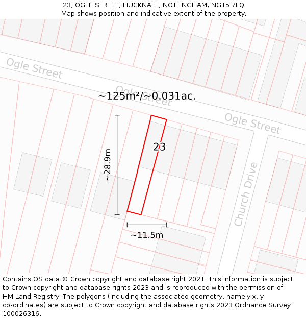 23, OGLE STREET, HUCKNALL, NOTTINGHAM, NG15 7FQ: Plot and title map