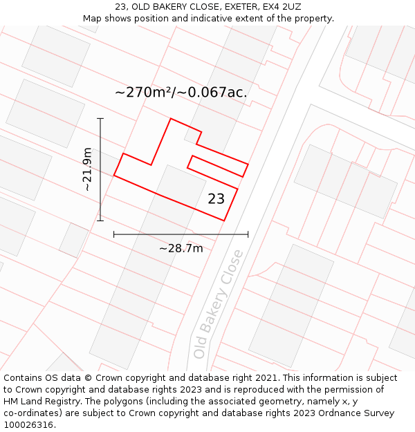 23, OLD BAKERY CLOSE, EXETER, EX4 2UZ: Plot and title map