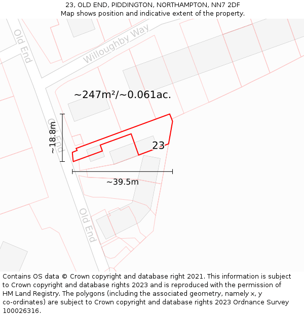 23, OLD END, PIDDINGTON, NORTHAMPTON, NN7 2DF: Plot and title map