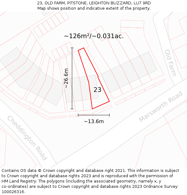 23, OLD FARM, PITSTONE, LEIGHTON BUZZARD, LU7 9RD: Plot and title map