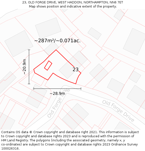 23, OLD FORGE DRIVE, WEST HADDON, NORTHAMPTON, NN6 7ET: Plot and title map