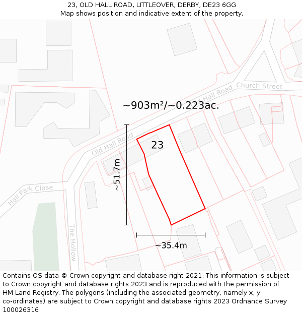 23, OLD HALL ROAD, LITTLEOVER, DERBY, DE23 6GG: Plot and title map