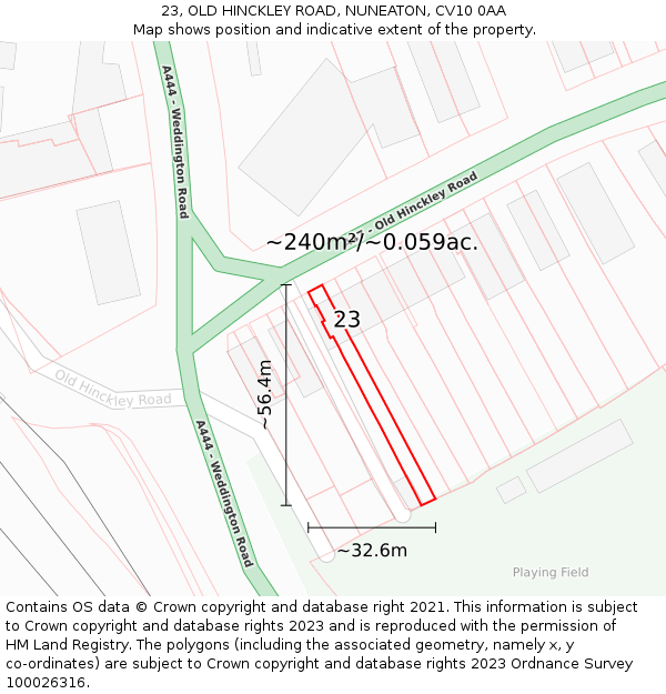 23, OLD HINCKLEY ROAD, NUNEATON, CV10 0AA: Plot and title map
