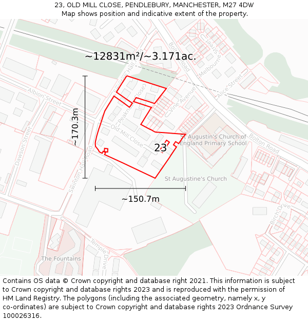 23, OLD MILL CLOSE, PENDLEBURY, MANCHESTER, M27 4DW: Plot and title map