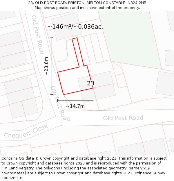 23, OLD POST ROAD, BRISTON, MELTON CONSTABLE, NR24 2NB: Plot and title map