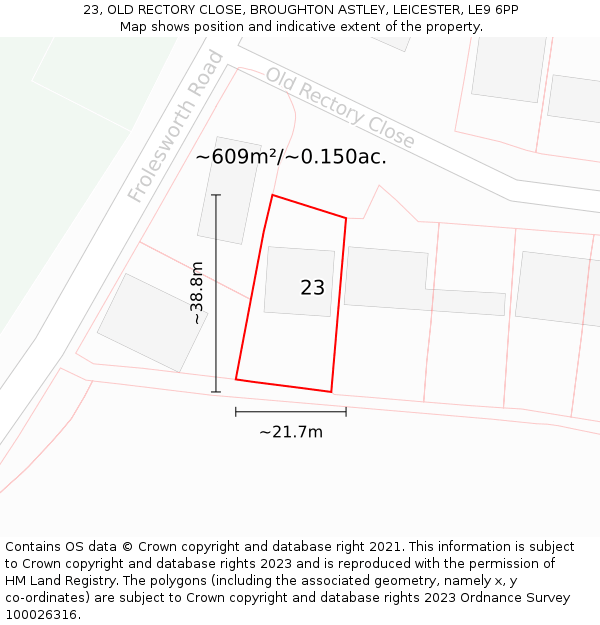 23, OLD RECTORY CLOSE, BROUGHTON ASTLEY, LEICESTER, LE9 6PP: Plot and title map