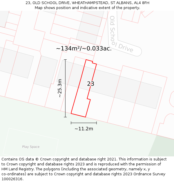 23, OLD SCHOOL DRIVE, WHEATHAMPSTEAD, ST ALBANS, AL4 8FH: Plot and title map
