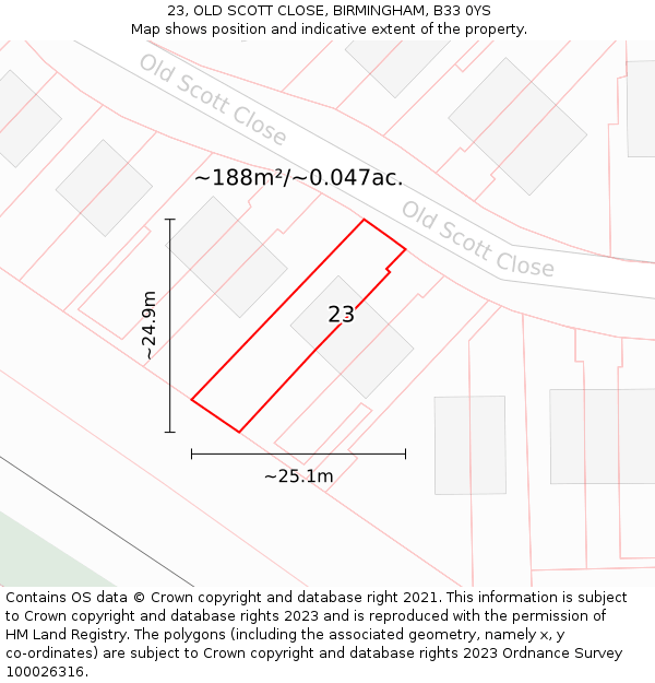 23, OLD SCOTT CLOSE, BIRMINGHAM, B33 0YS: Plot and title map